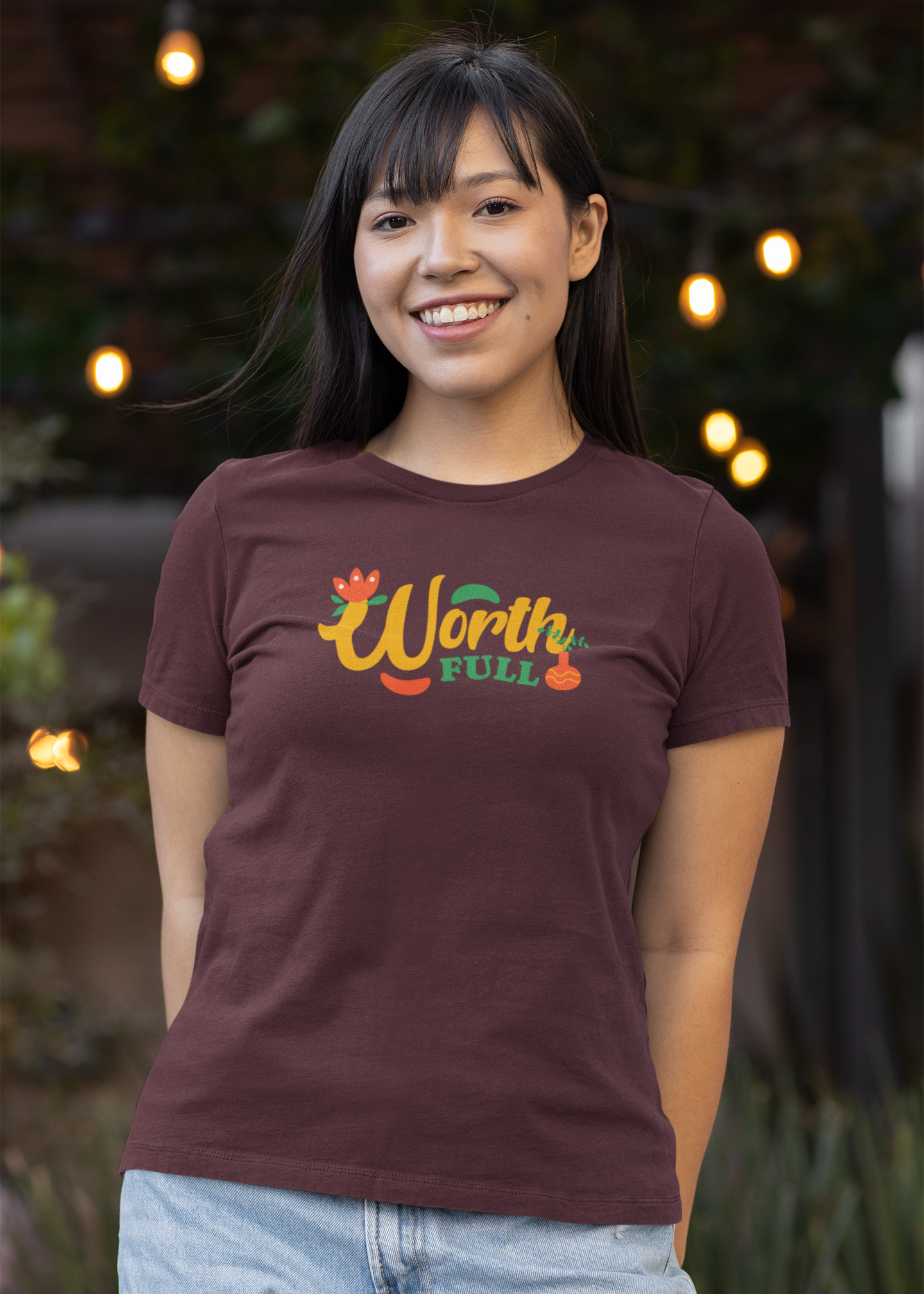 Worth Full - Doodle - Round Neck Half Sleeve T-Shirt - Women