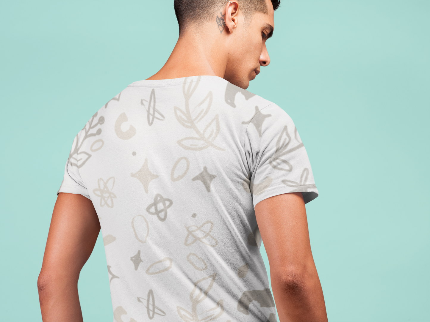 Hand Drawn Botanical Leaves - All Over Printed Half Sleeve T-Shirt - Unisex