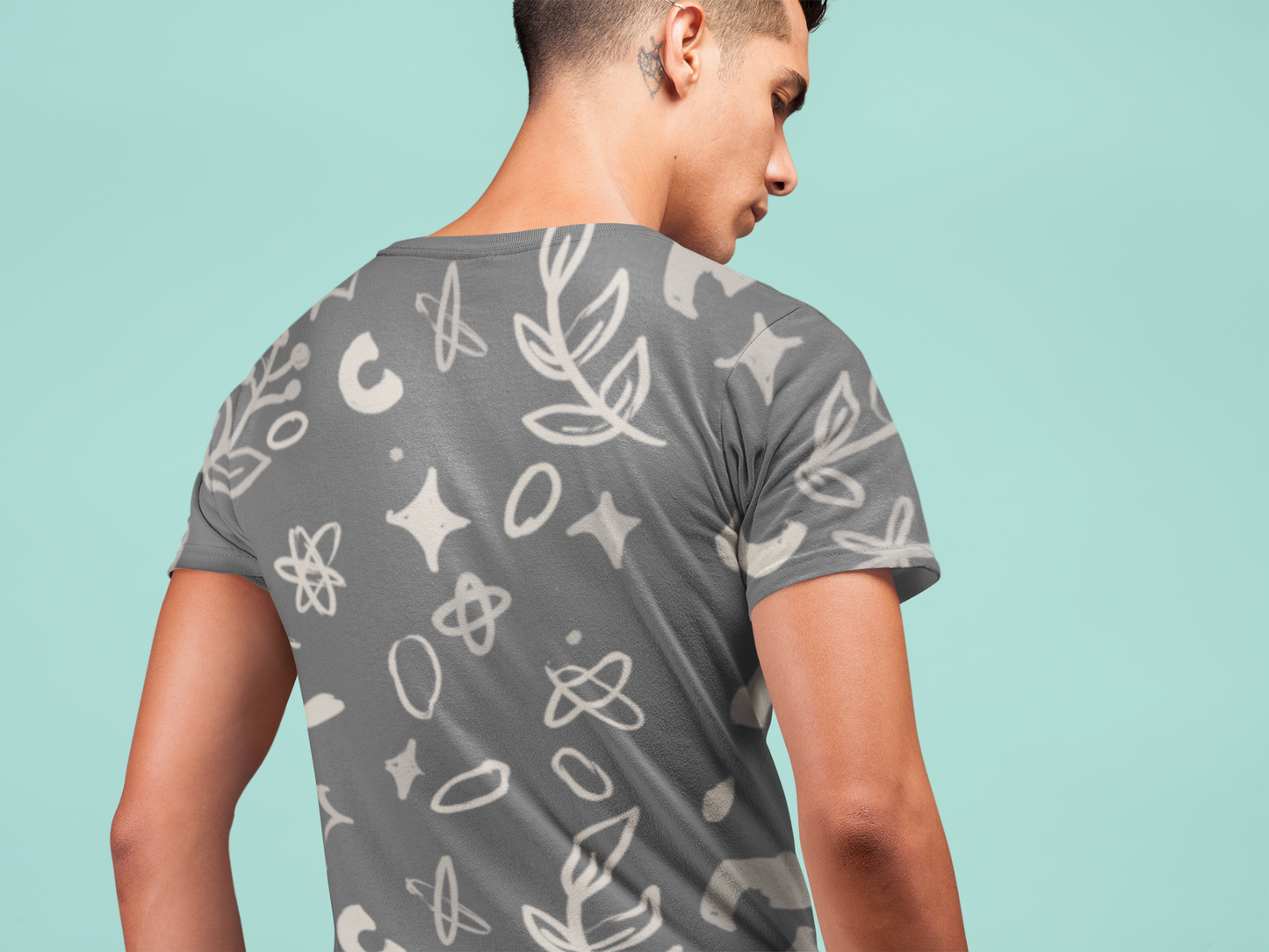 Hand Drawn Botanical Leaves - All Over Printed Half Sleeve T-Shirt - Unisex