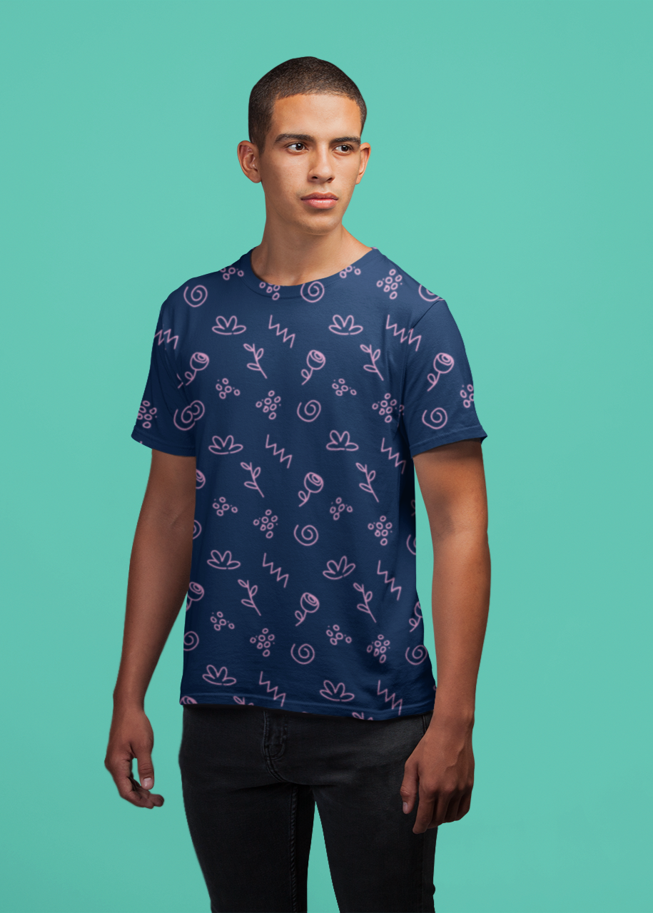 Hand Drawn Roses - All Over Printed Half Sleeve T-Shirt - Unisex