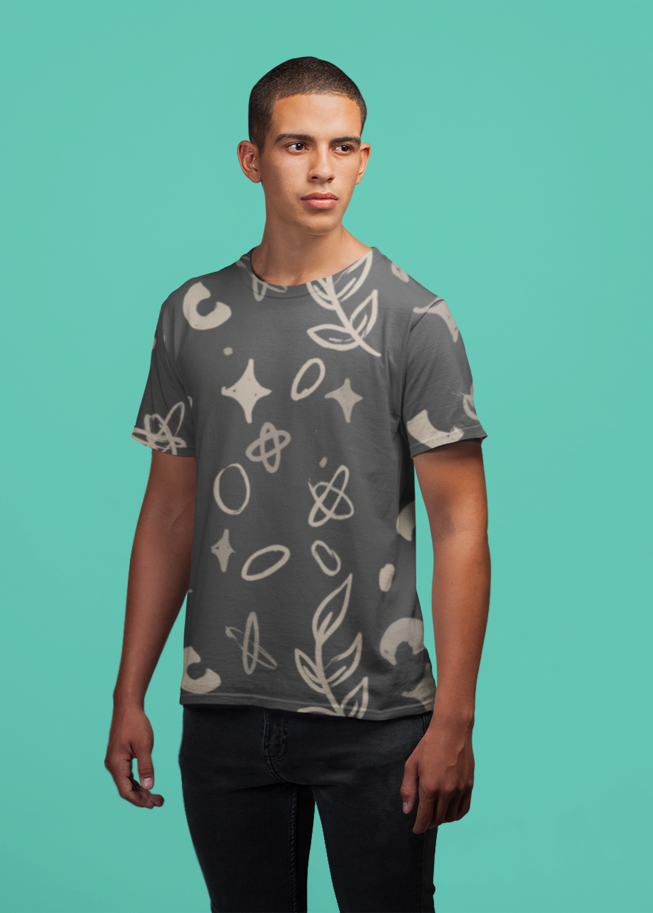 Hand Drawn Botanical Leaves - All Over Printed Half Sleeve T-Shirt - Unisex