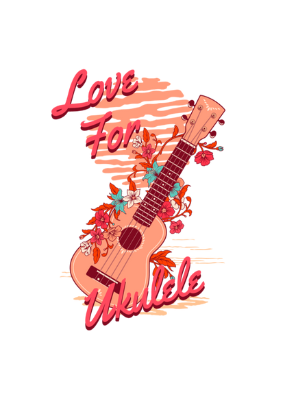 Love For Ukulele - Round Neck Half Sleeve T-Shirt - Women