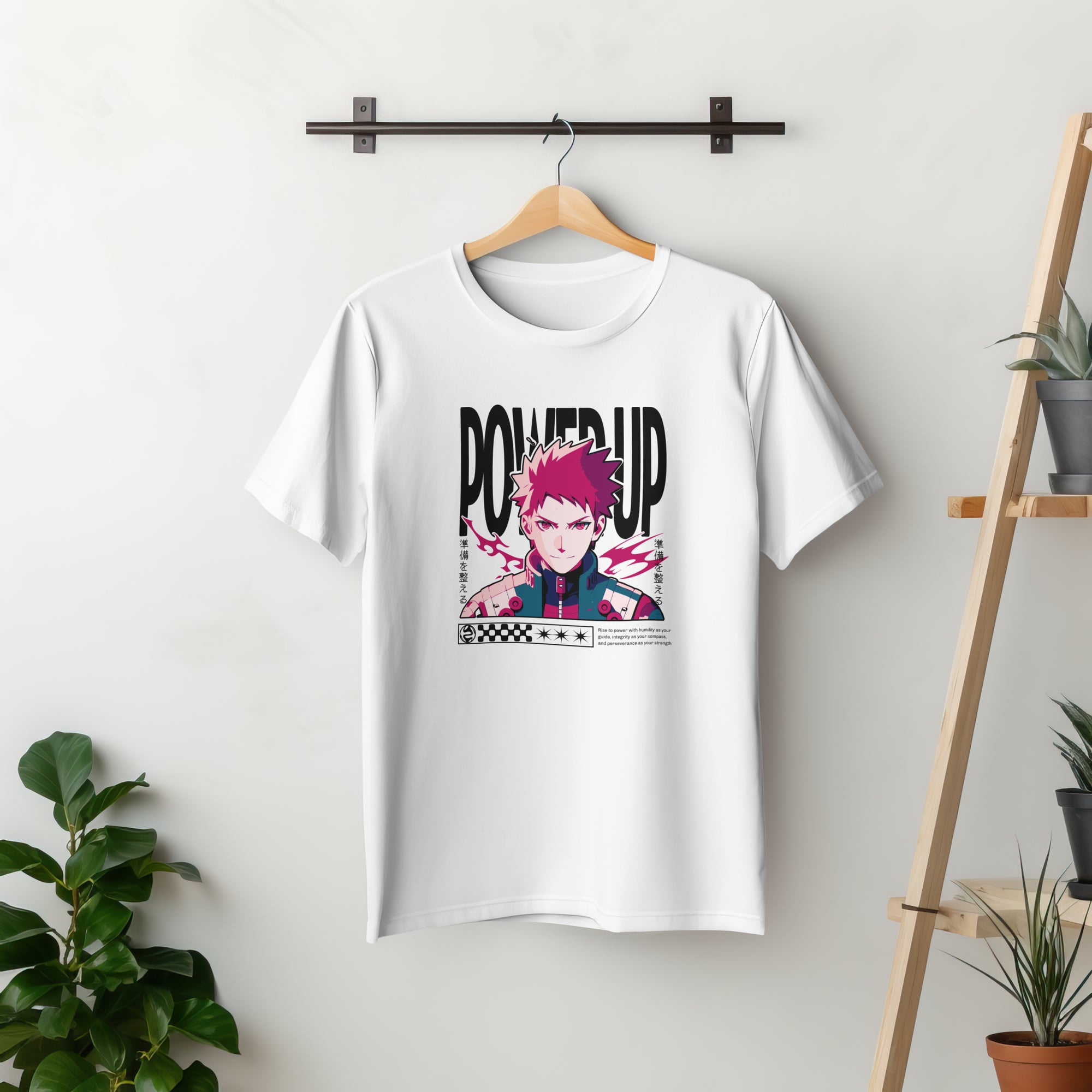 Power Up - Anime Graphic Men's White T-Shirt