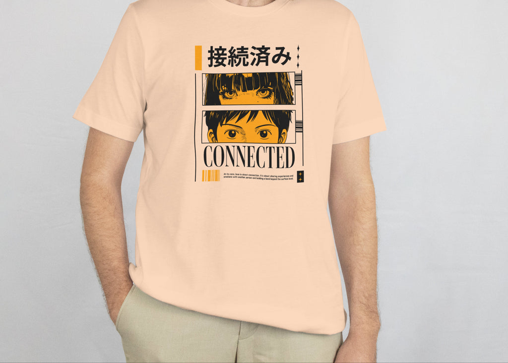 Connected with Eyes - Anime Graphic Men's Peach T-Shirt