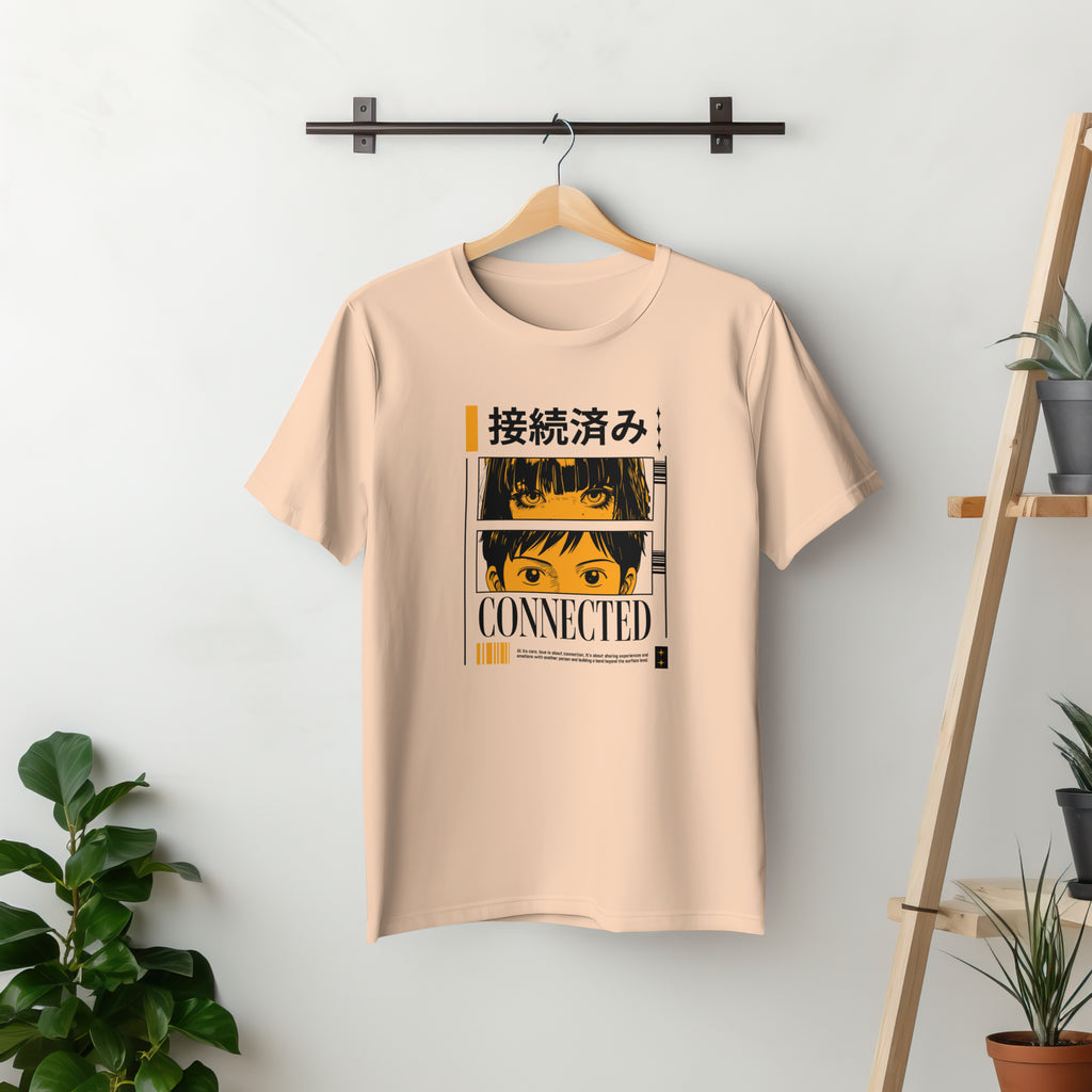 Connected with Eyes - Anime Graphic Men's Peach T-Shirt