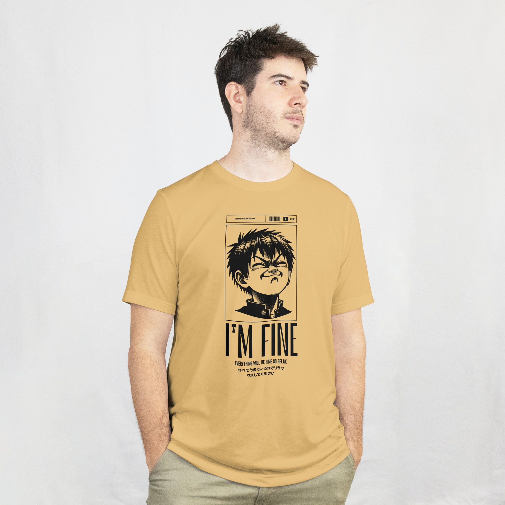 I'm Fine - Anime Graphic Men's Beige T-Shirt