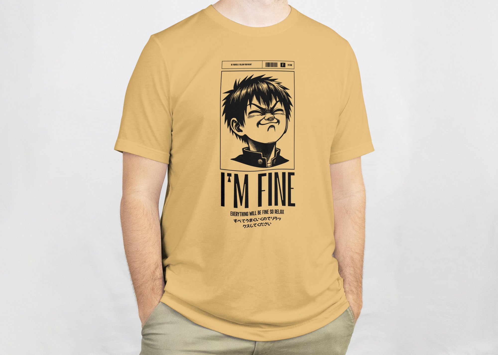 I'm Fine - Anime Graphic Men's Beige T-Shirt