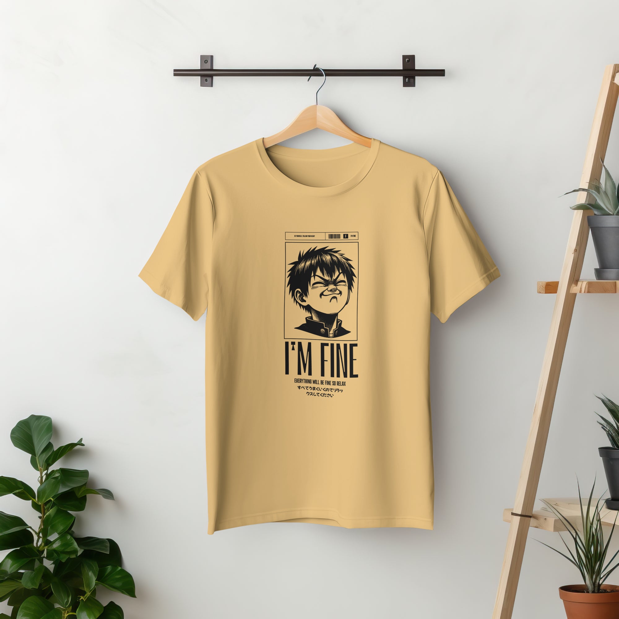 I'm Fine - Anime Graphic Men's Beige T-Shirt