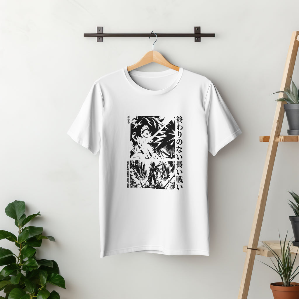 Endless Long Battle - Anime Graphic Men's White T-Shirt