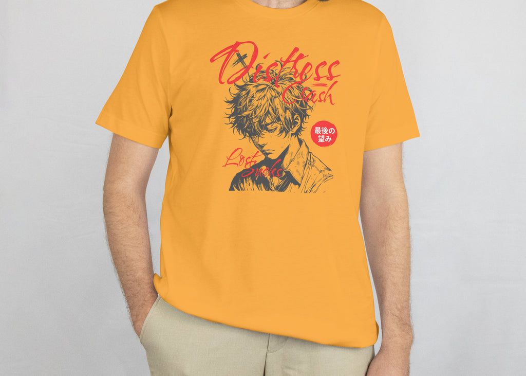 Distress Crash - Anime Graphic Men's Golden Yellow T-Shirt