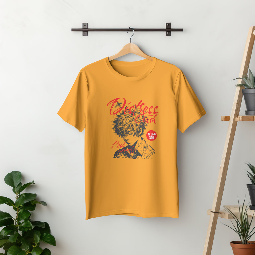 Distress Crash - Anime Graphic Men's Golden Yellow T-Shirt