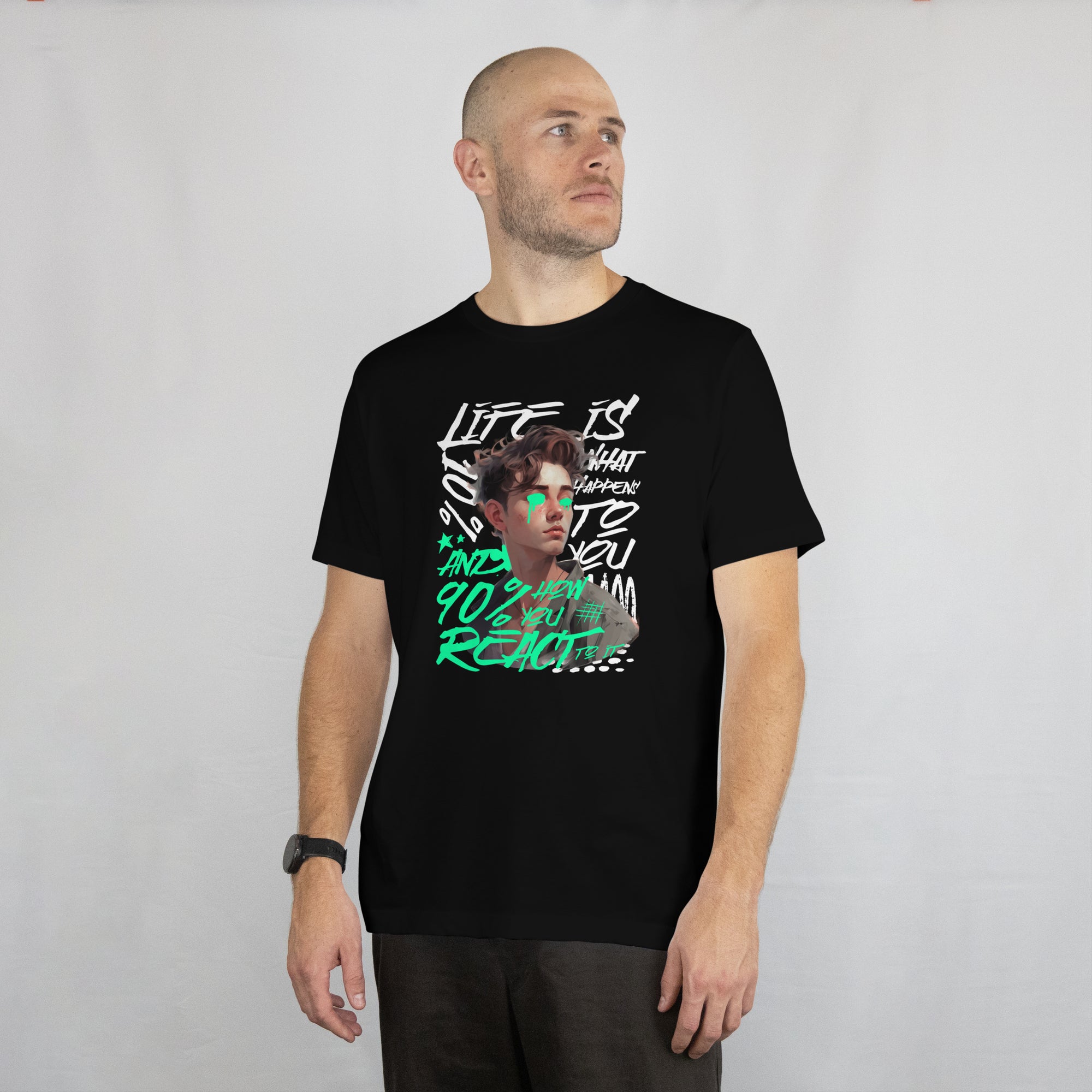 Life is How You React - Anime Graphic Men's Black T-Shirt