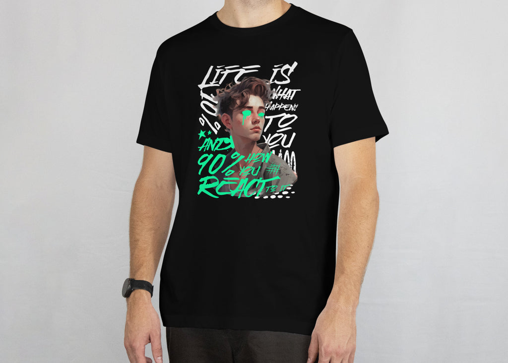 Life is How You React - Anime Graphic Men's Black T-Shirt