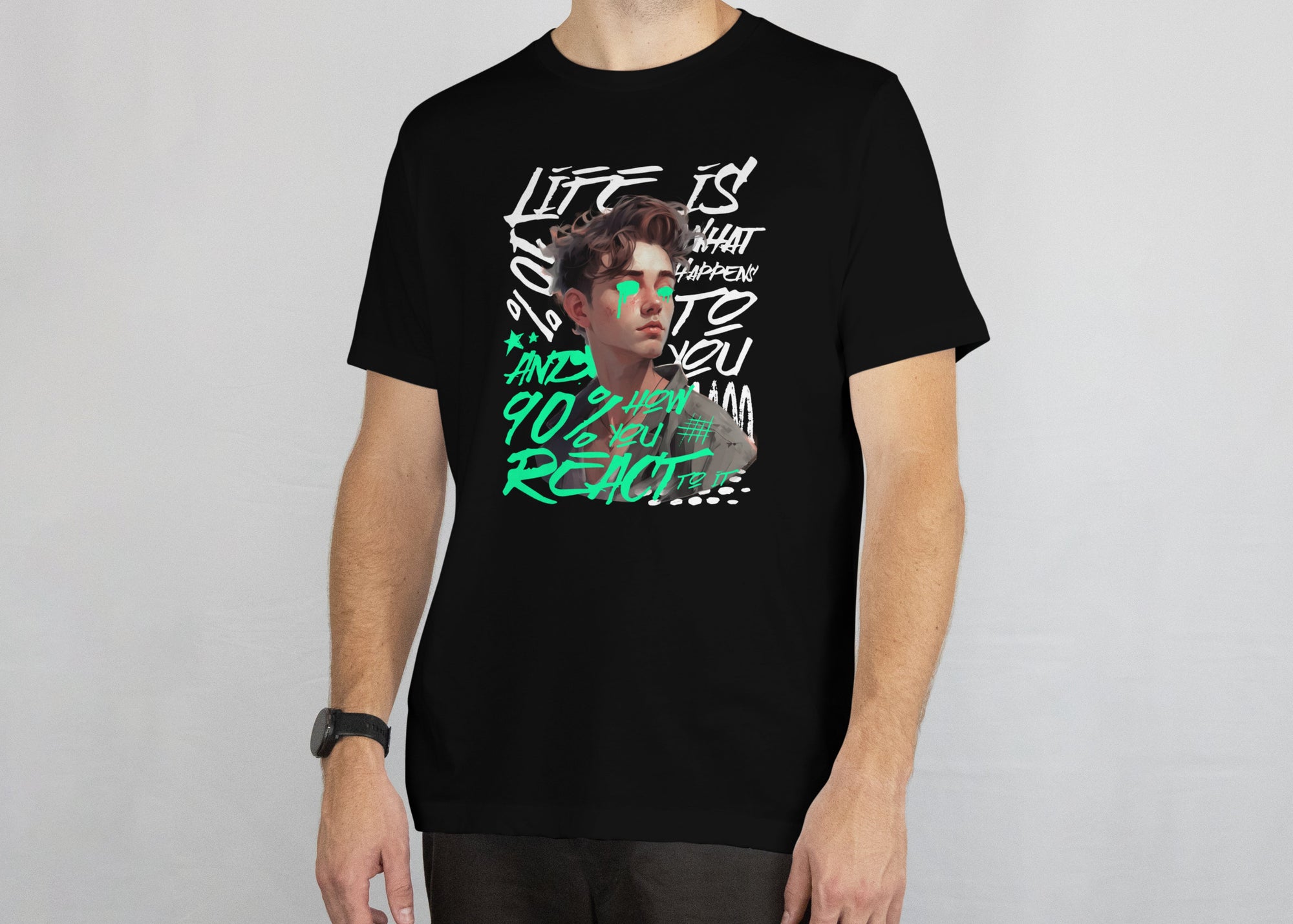 Life is How You React - Anime Graphic Men's Black T-Shirt