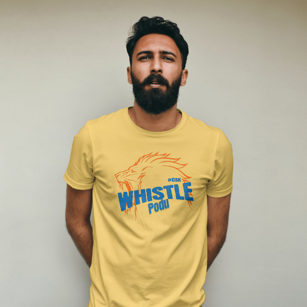 CSK - Whistle Podu - IPL - Round Neck Half Sleeve T-Shirt - Unisex