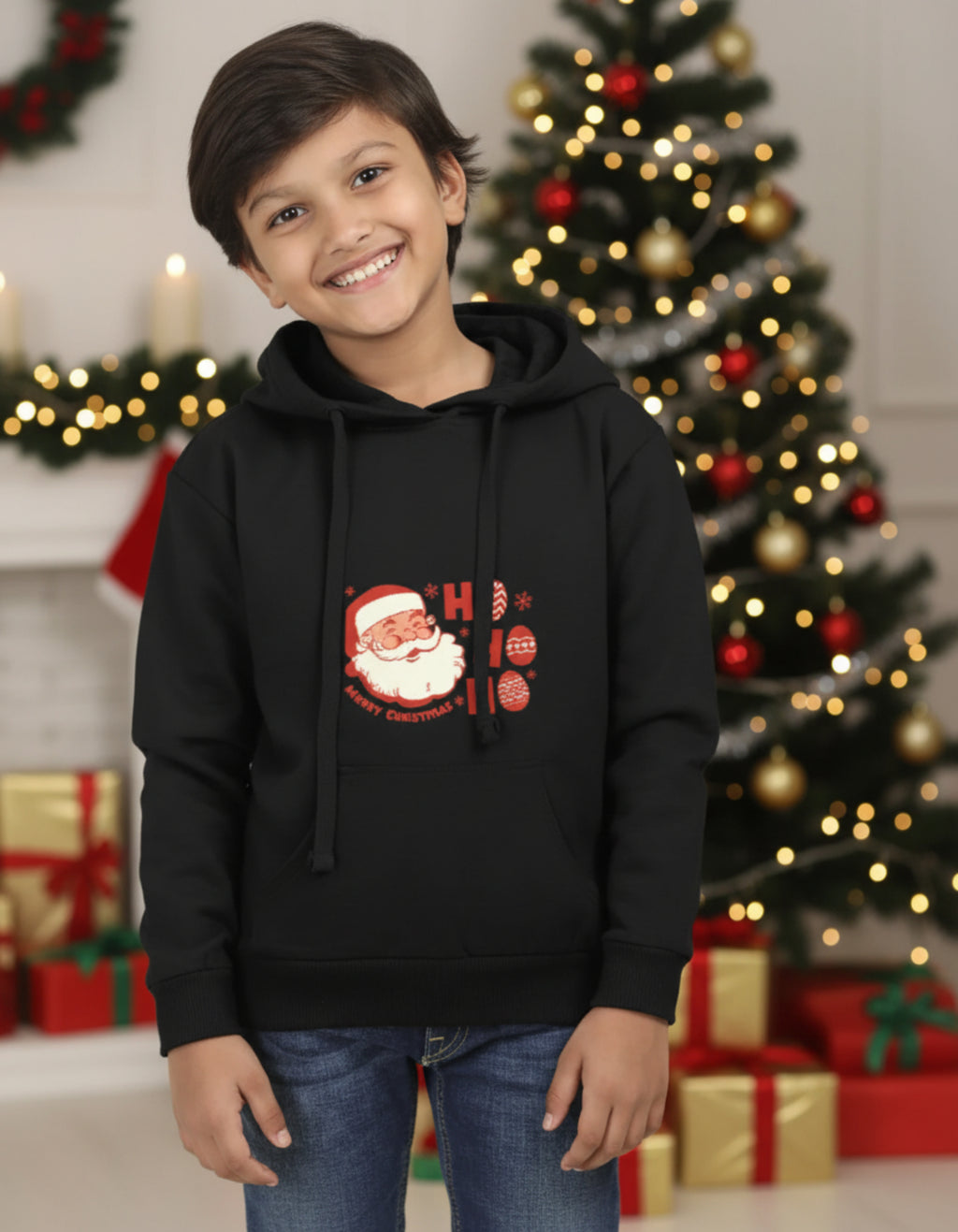 Santa Claus Christmas  - Kids Unisex Black Hoodie