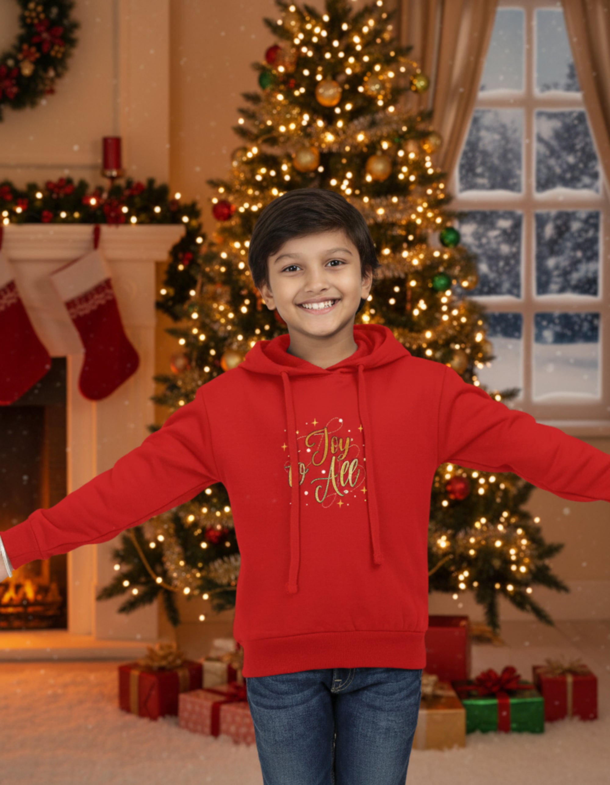 Joy to All - Kids Unisex Red Hoodie