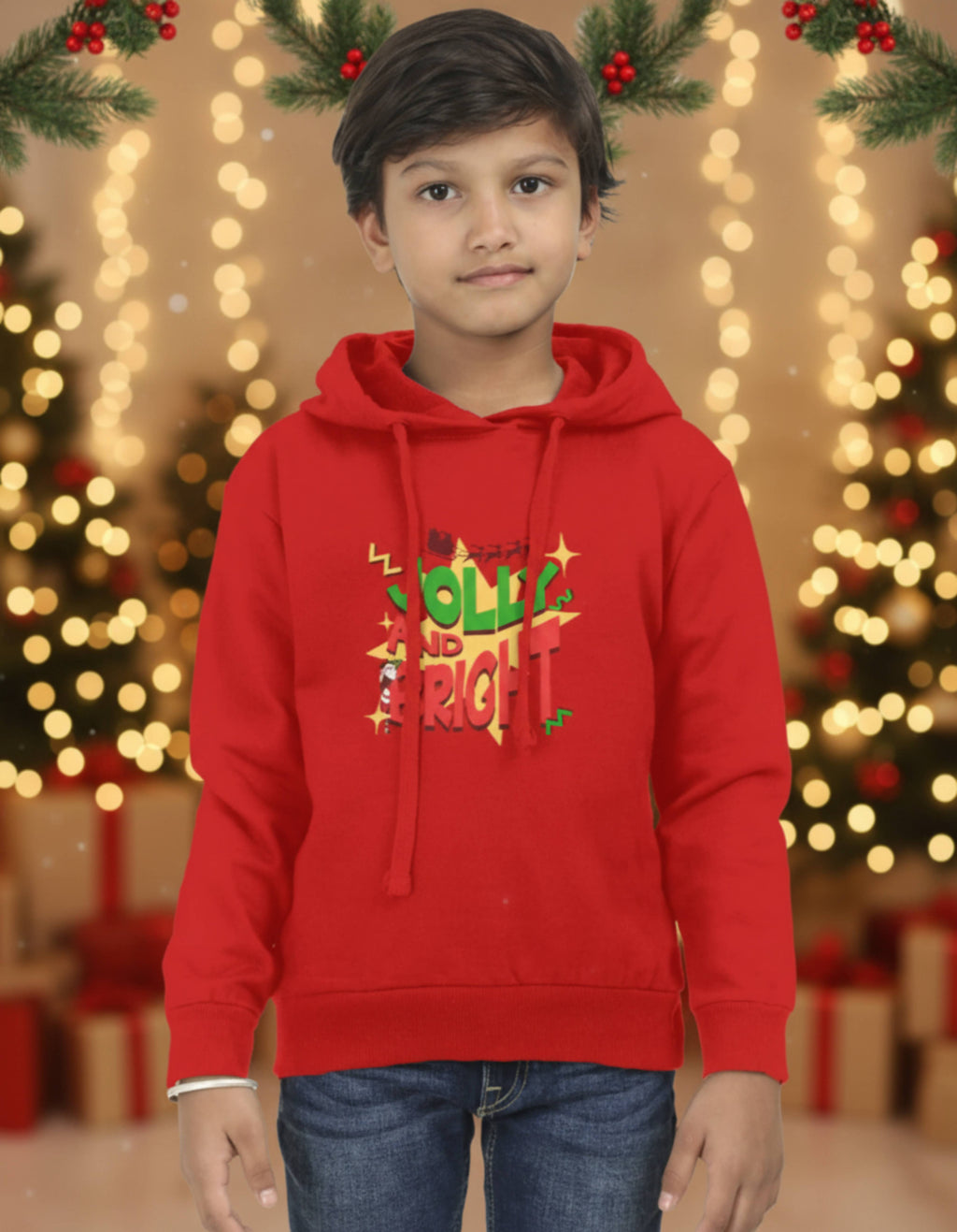 Jolly & Bright - Kids Unisex Red Hoodie