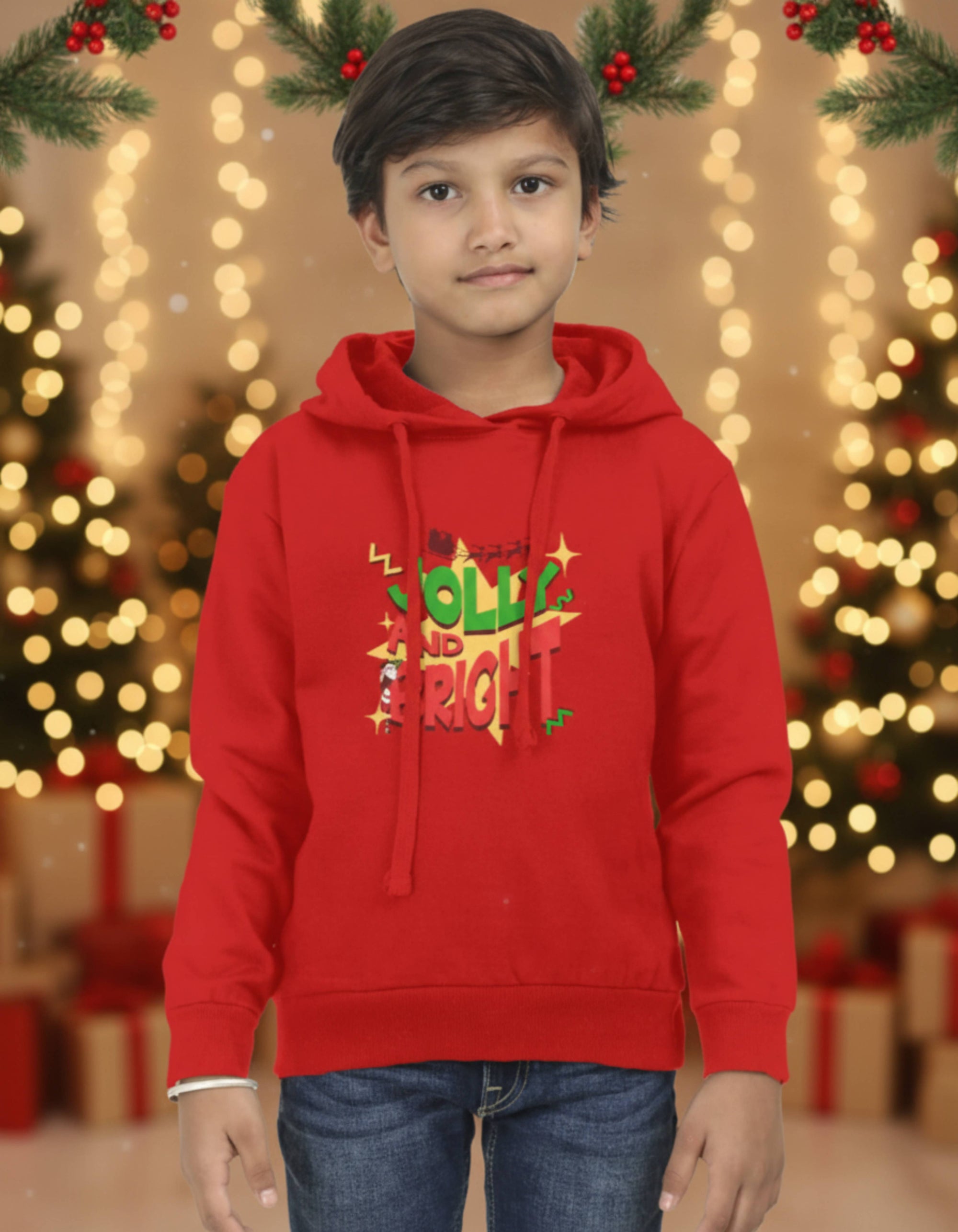 Jolly & Bright - Kids Unisex Red Hoodie