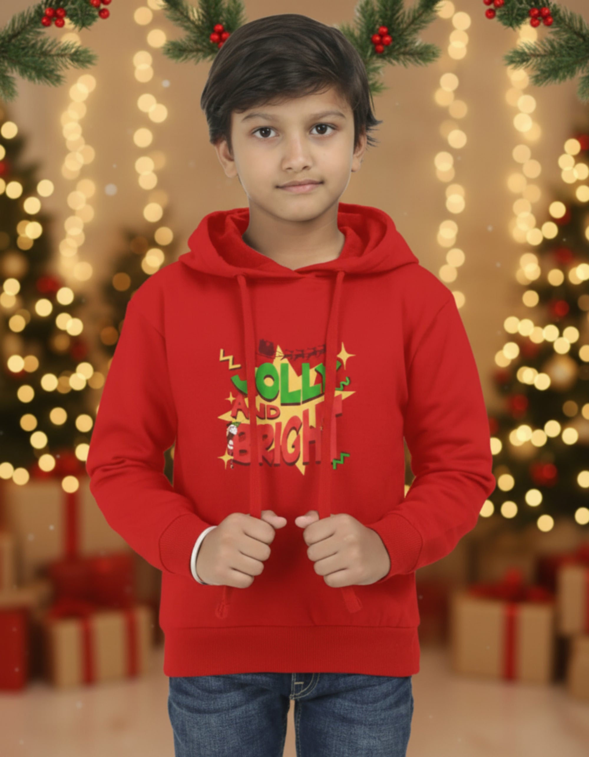 Jolly & Bright - Kids Unisex Red Hoodie
