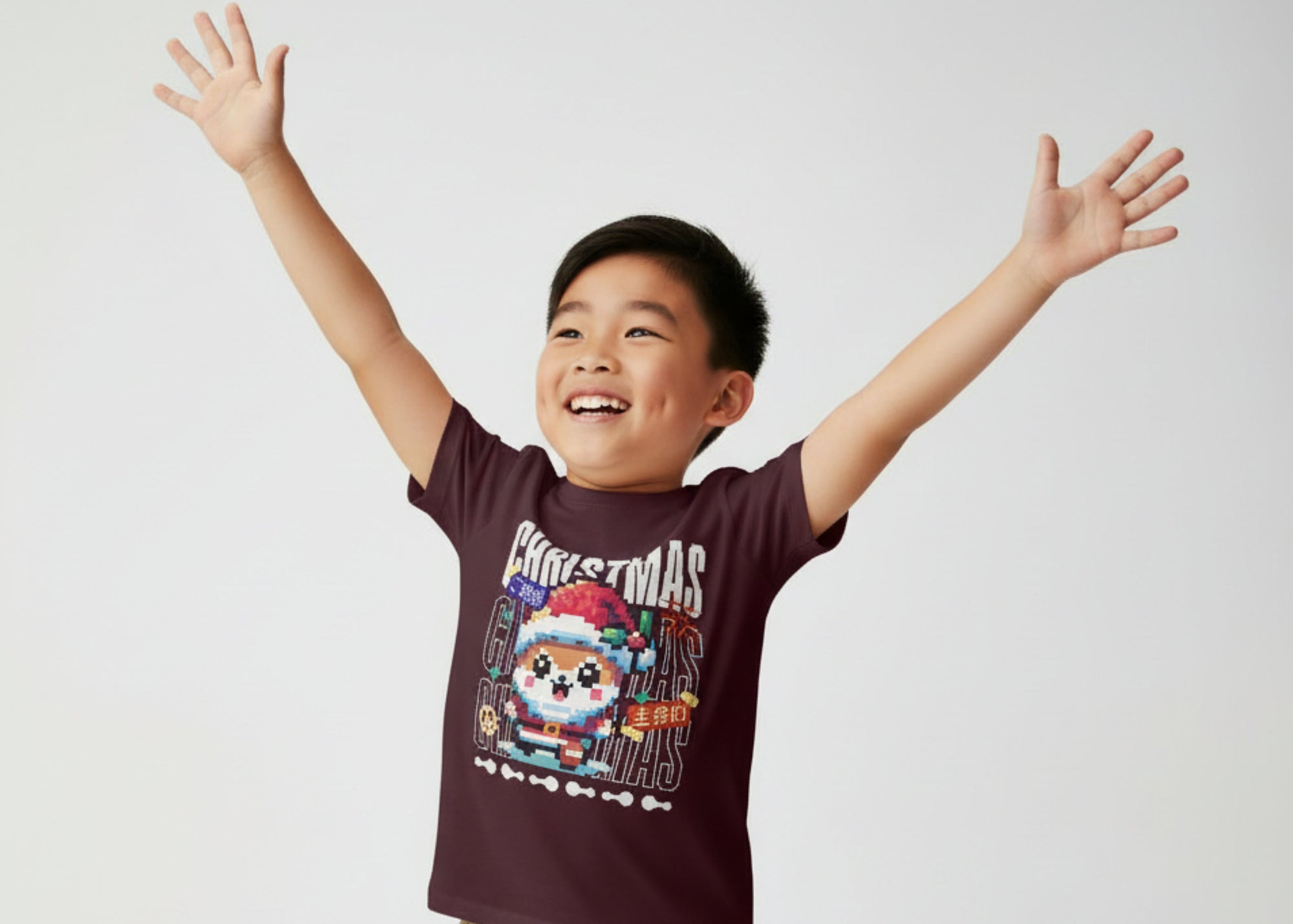 Pixel Christmas – Kids Unisex Maroon Holiday T-Shirt