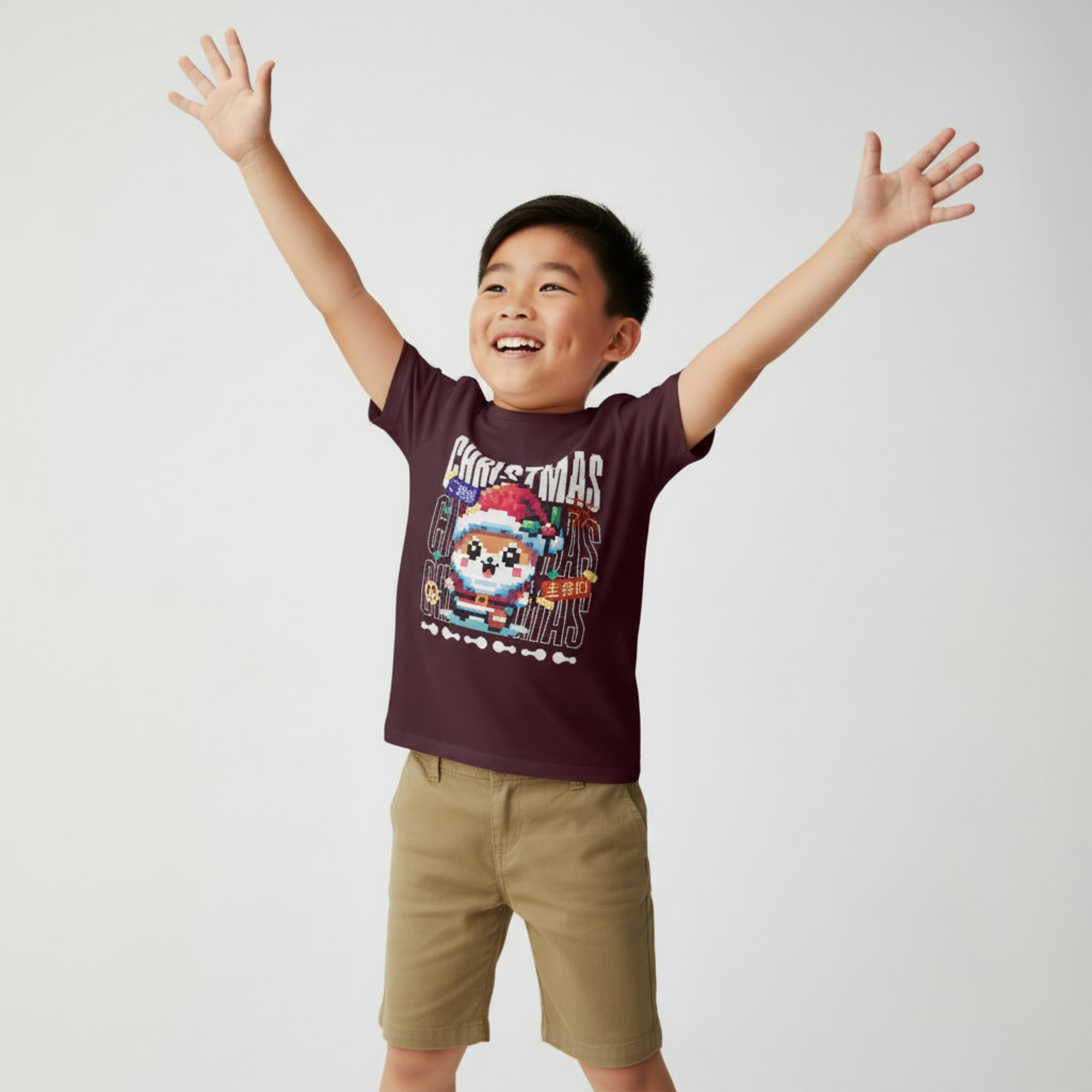 Pixel Christmas – Kids Unisex Maroon Holiday T-Shirt