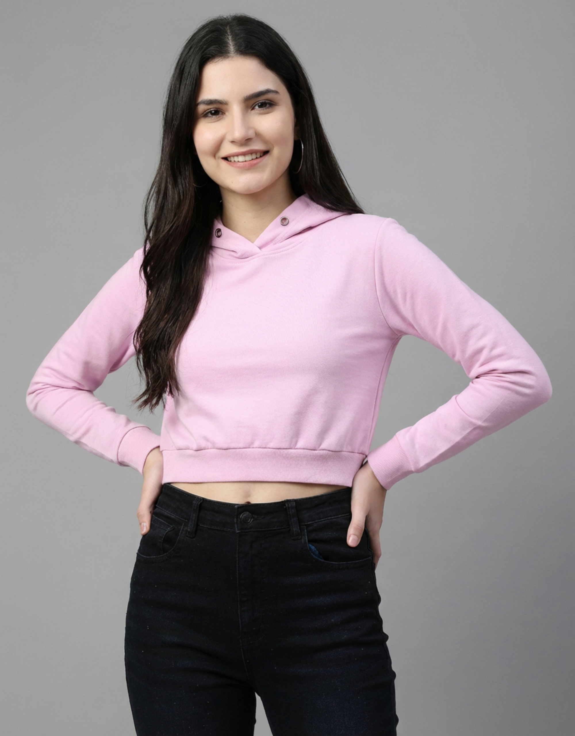 Cropped Hoodie for Women - Baby Pink