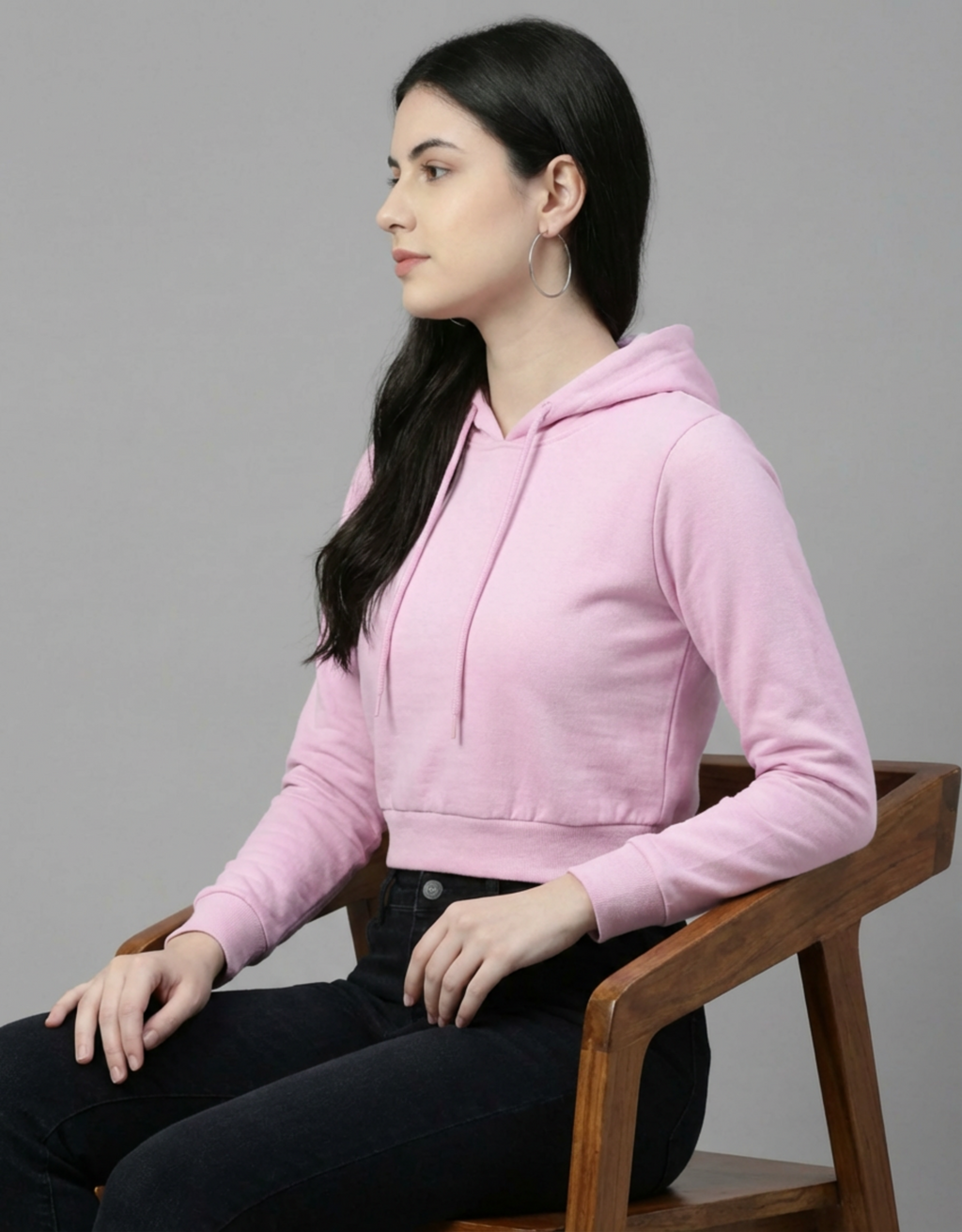 Cropped Hoodie for Women - Baby Pink