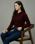 Crop Top Plain Hooded Sweatshirt - Maroon