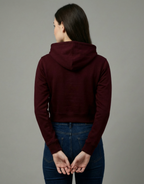 Crop Top Plain Hooded Sweatshirt - Maroon