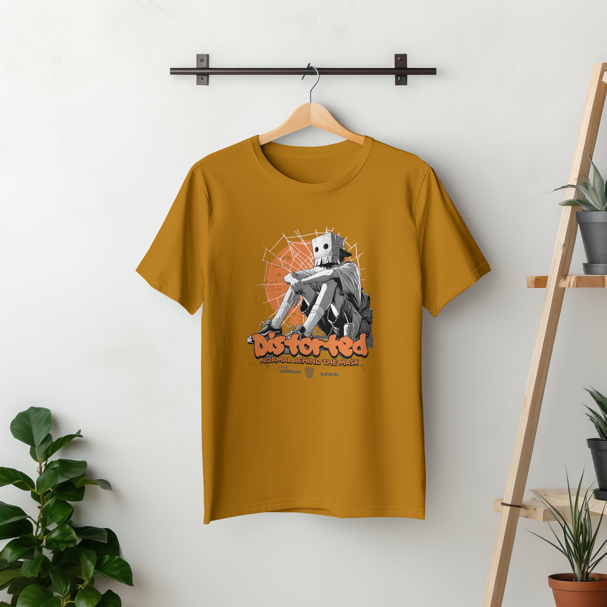 Distorted - Anime Graphic Men's Mustard Yellow T-Shirt