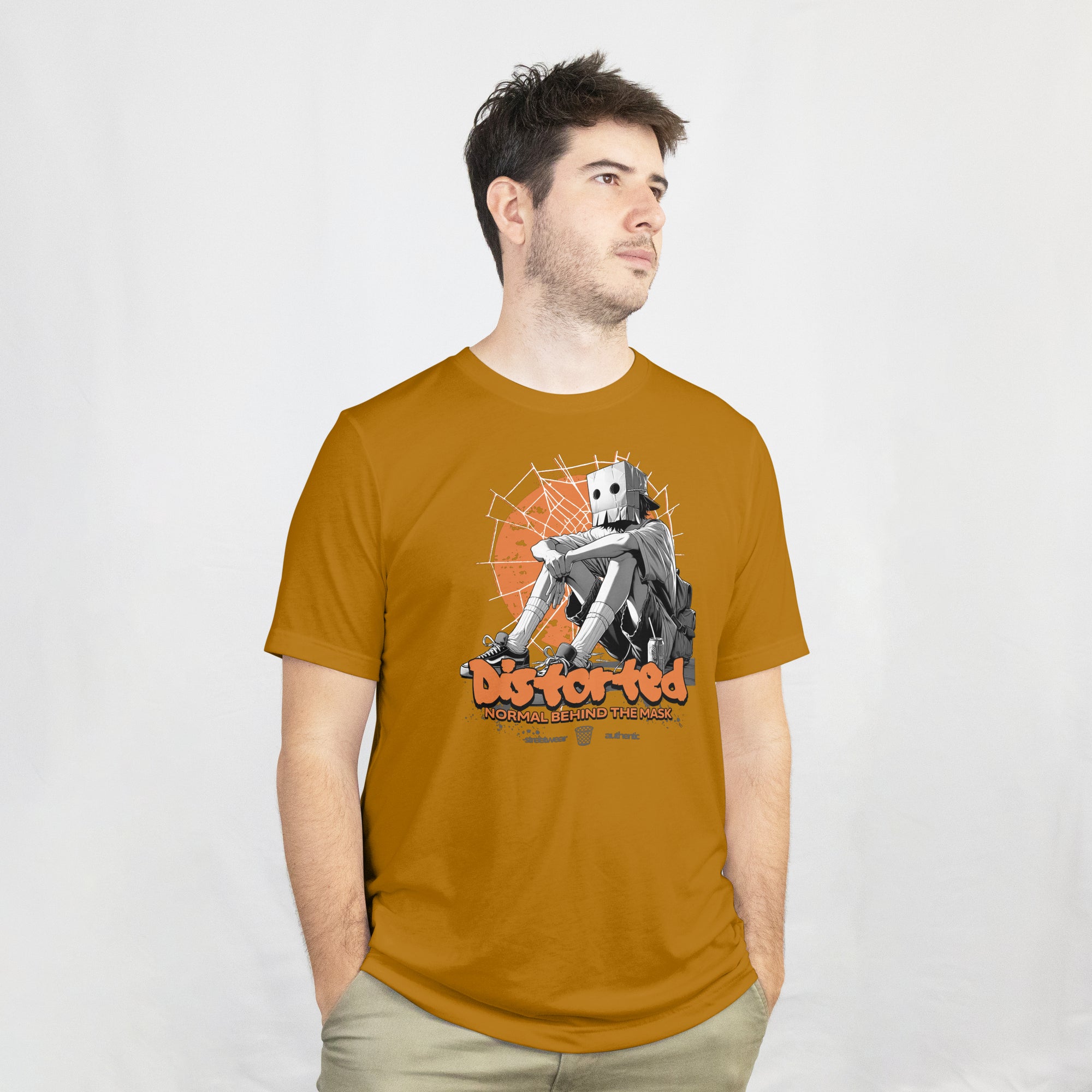 Distorted - Anime Graphic Men's Mustard Yellow T-Shirt