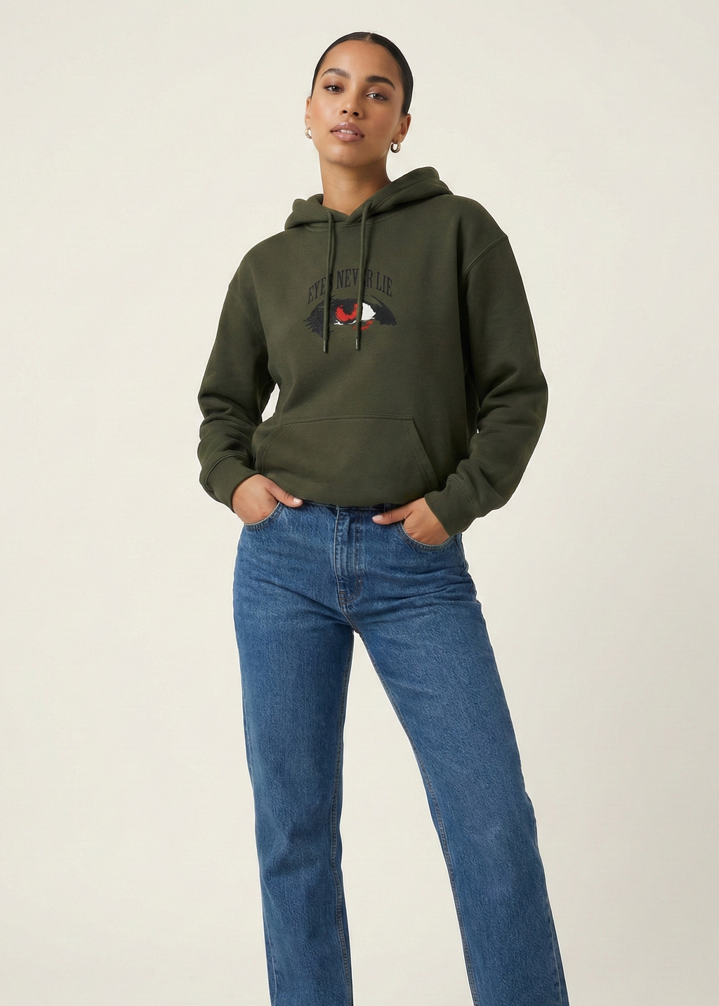 Eyes Never Lie - Unisex Olive Green Cozy Hoodie