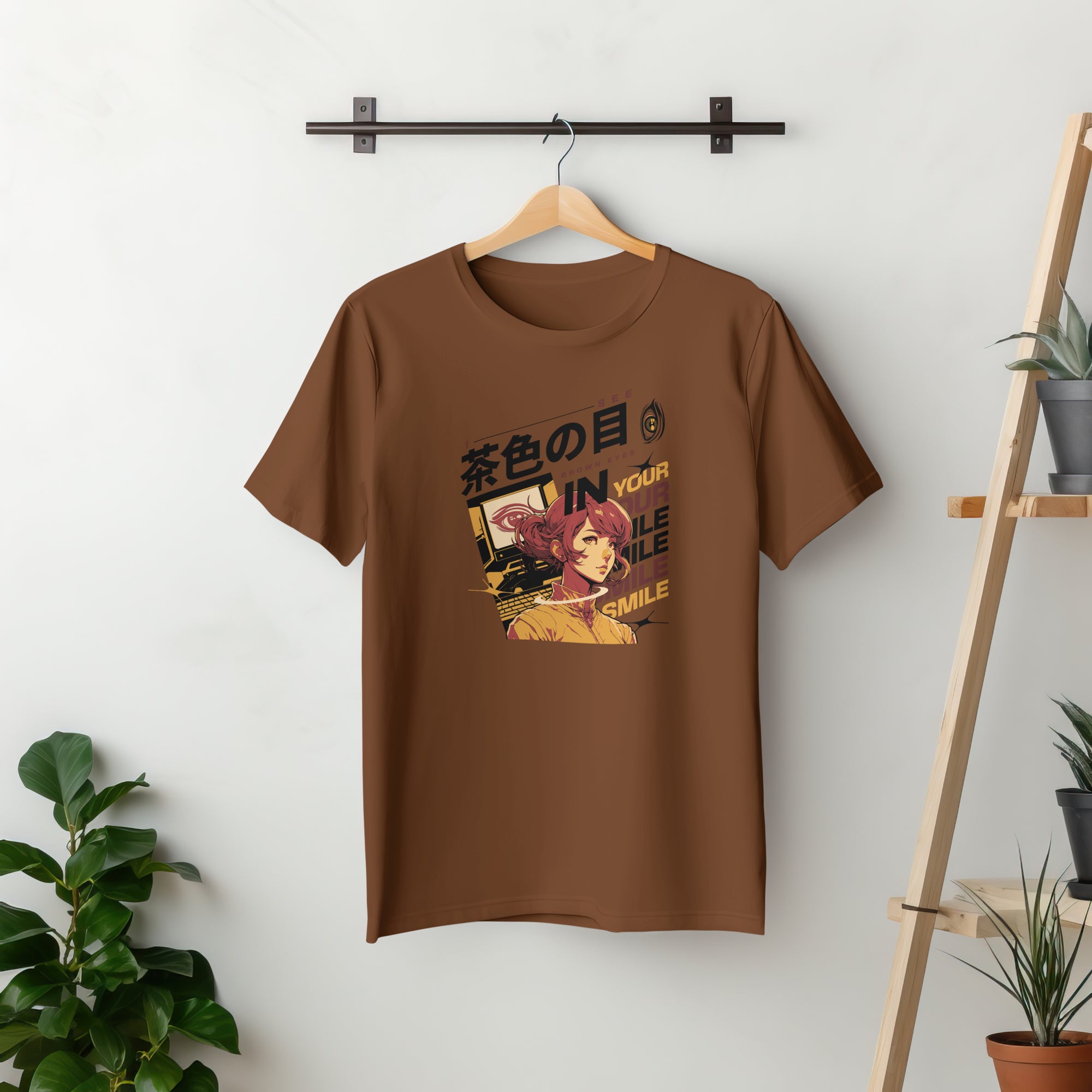 Brown Eyes In Your Smile - Anime Graphic Women's Coffee Brown T-Shirt