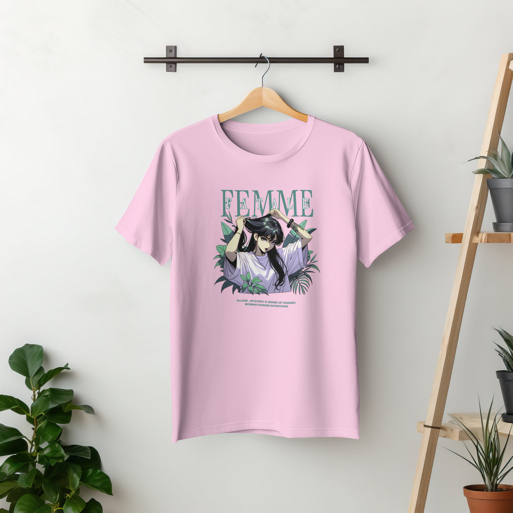 Femme Fatale - Anime Graphic Women's Light Pink T-Shirt