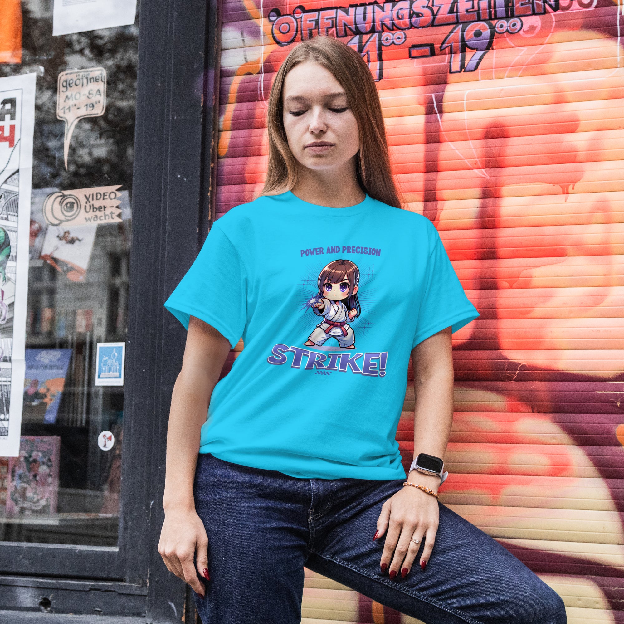 STRIKE - Power & Precision - Anime Graphic Women's Sky Blue T-Shirt