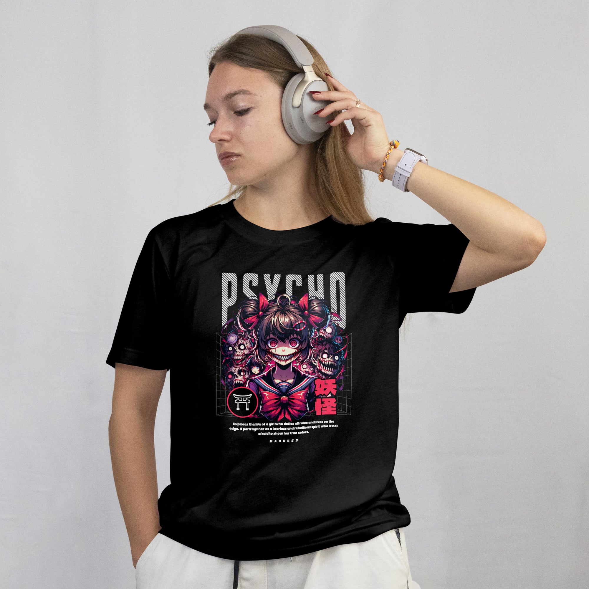 Psycho Madness - Anime Graphic Women's Black T-Shirt