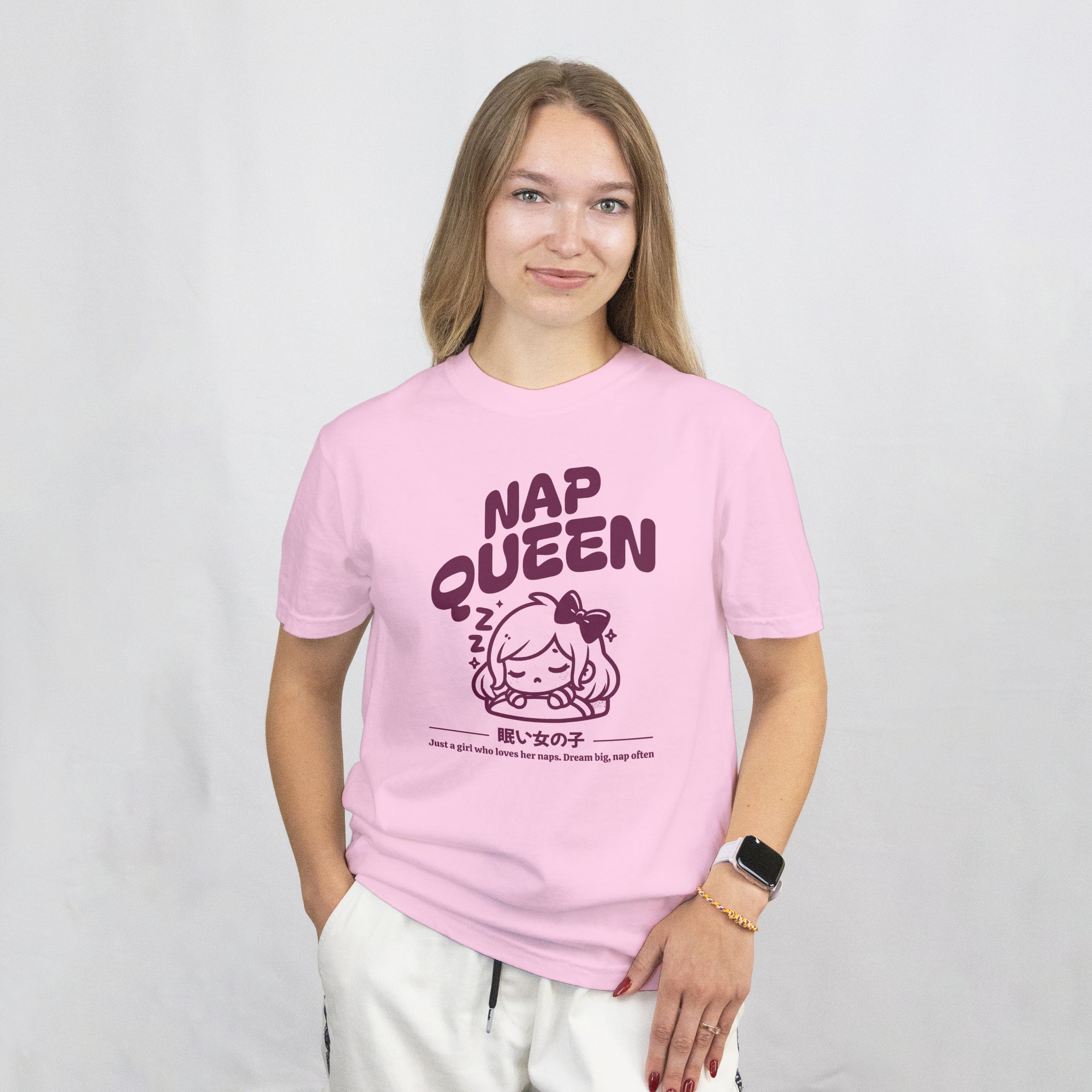 Nap Queen - Anime Graphic Women's Light Pink T-Shirt