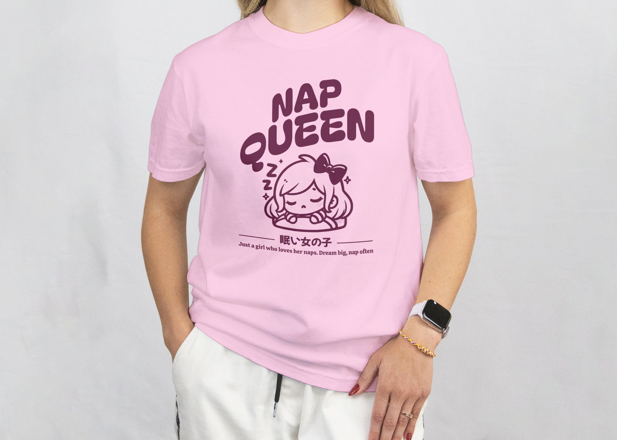 Nap Queen - Anime Graphic Women's Light Pink T-Shirt