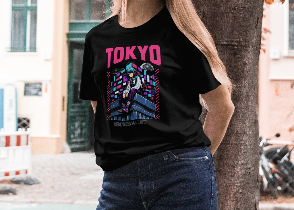 Nocturnal Life - Anime Graphic Women's Black T-Shirt