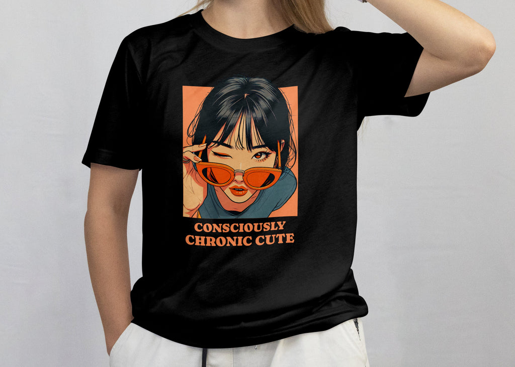 Consciously Cute - Anime Graphic Women's Black T-Shirt