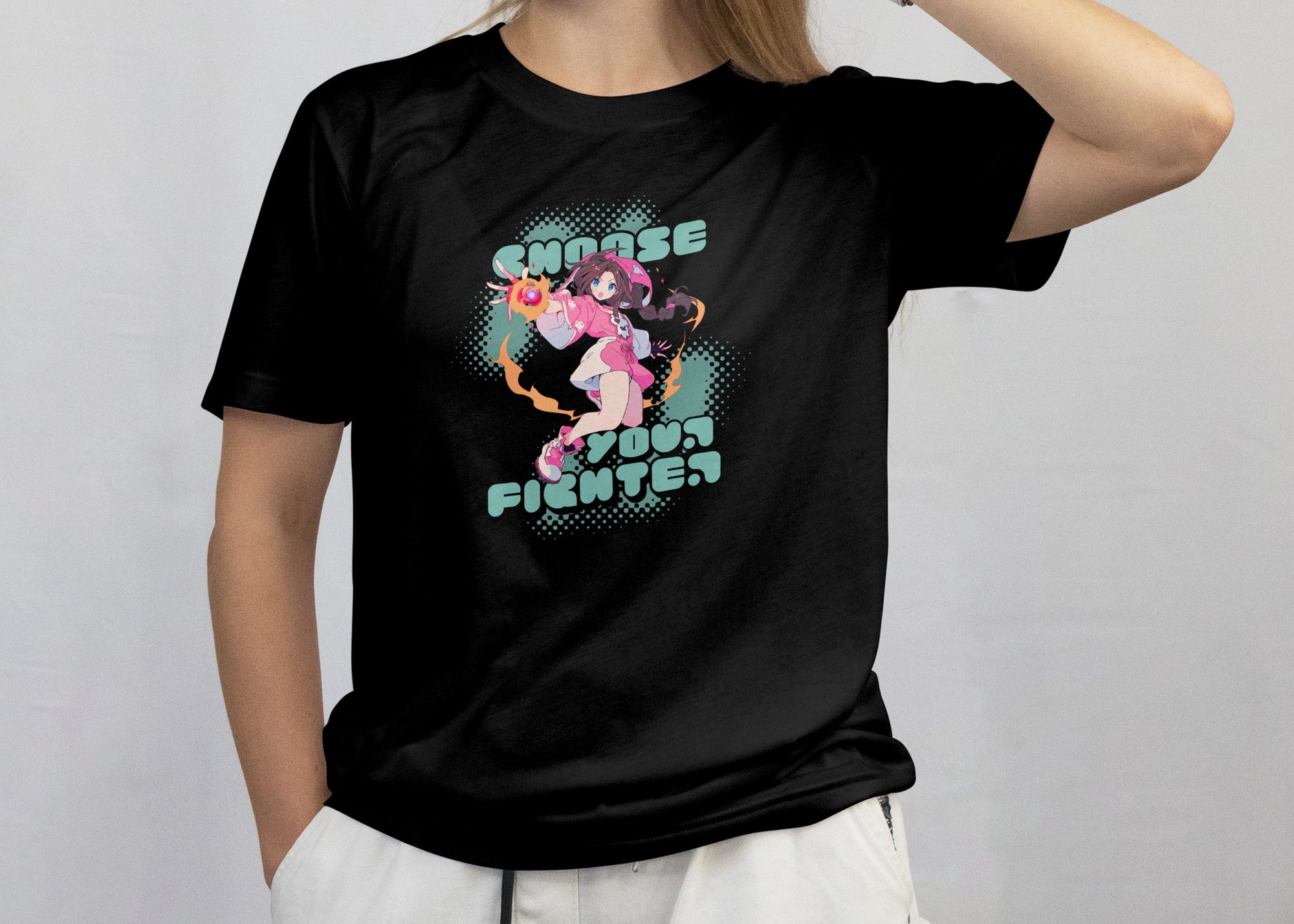 Choose Your Fighter - Anime Graphic Women's Black T-Shirt