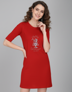 Softly Feminine - Red Long T-Shirt Dress for Women With Pockets