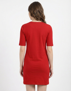 Romantic & Optimistic - Red Long T-Shirt Dress for Women With Pockets