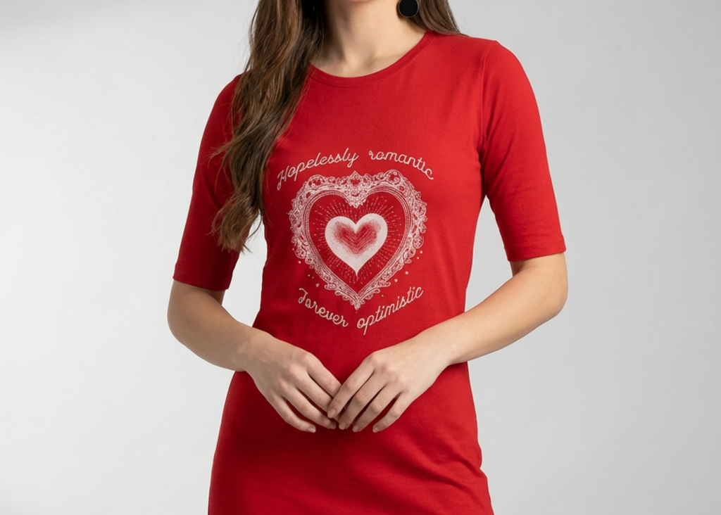 Romantic & Optimistic - Red Long T-Shirt Dress for Women With Pockets