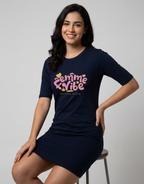 Femme Vibe - Navy Blue Long T-Shirt Dress for Women With Pockets