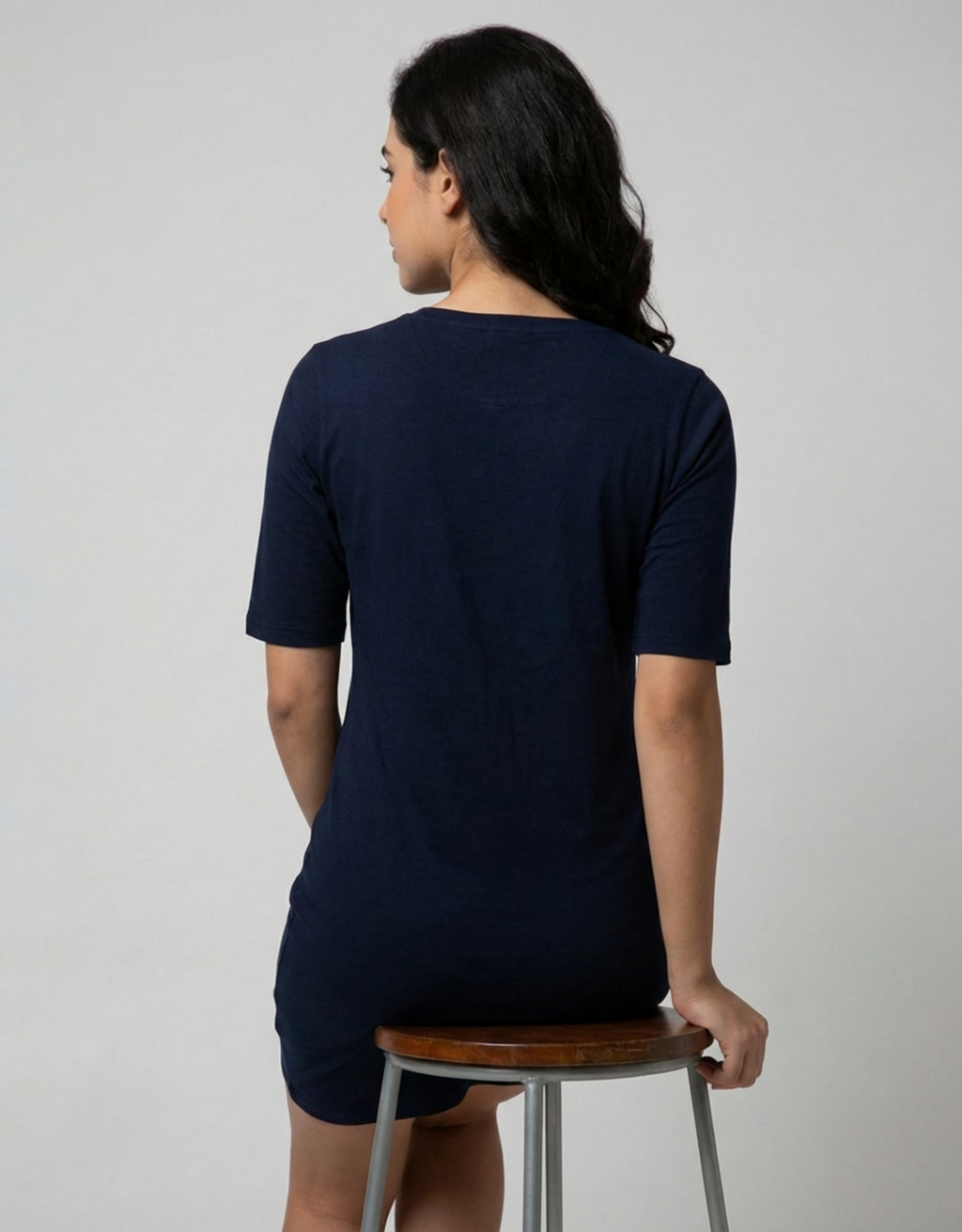 Femme Vibe - Navy Blue Long T-Shirt Dress for Women With Pockets