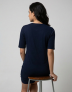 Femme Vibe - Navy Blue Long T-Shirt Dress for Women With Pockets