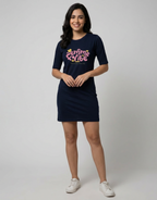 Femme Vibe - Navy Blue Long T-Shirt Dress for Women With Pockets