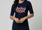 Femme Vibe - Navy Blue Long T-Shirt Dress for Women With Pockets